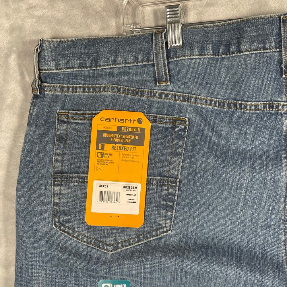 Carhartt Mens Rugged Flex Relaxed Fit Straight Leg Jeans Blue BD2804-M 46x32 NWT
